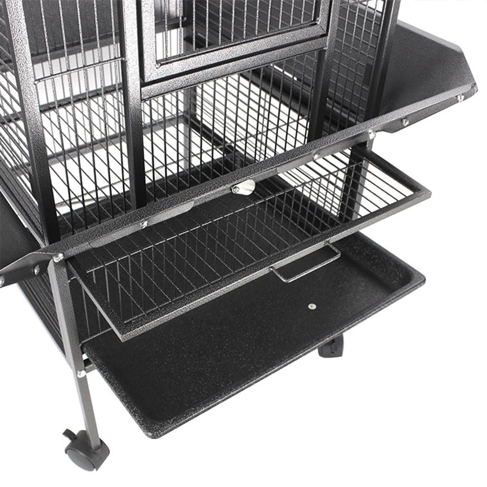 Jaula Grande Para Loros Con Ruedas - 82x73x36 Cm, 2 Pisos, Incluye Bebedero, Comedero, Columpio Y Nido